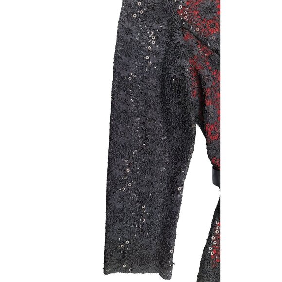 Blu Sage Black Red Lace Sparkle Top Women Small Holiday Party New Year Fancy - Picture 4 of 13